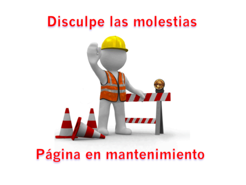 Trabajador señalizando que la página está en mantenimiento